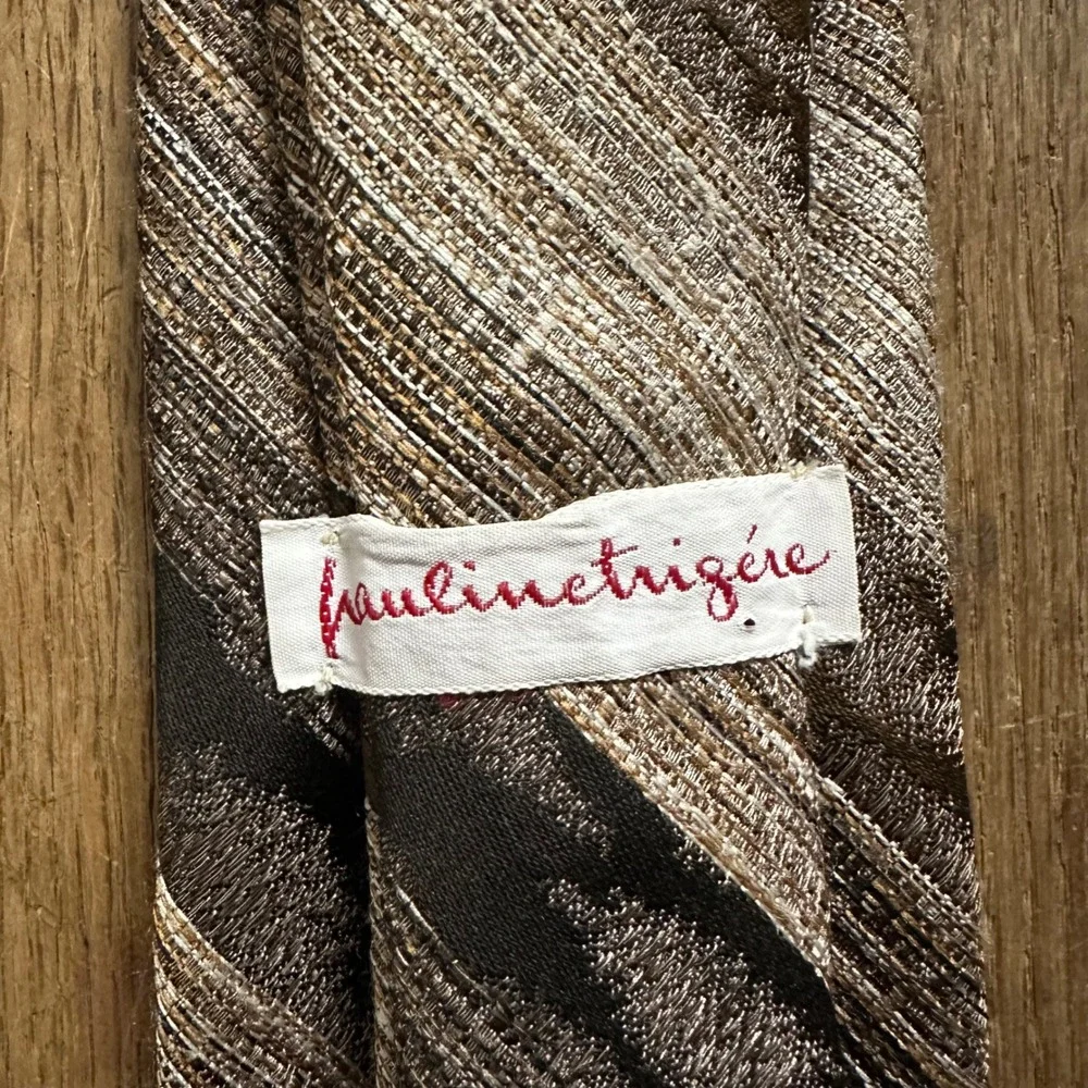 Vintage Pauline Trigere Men‎ Tweed Striped Polyester Necktie Made in Switzerland